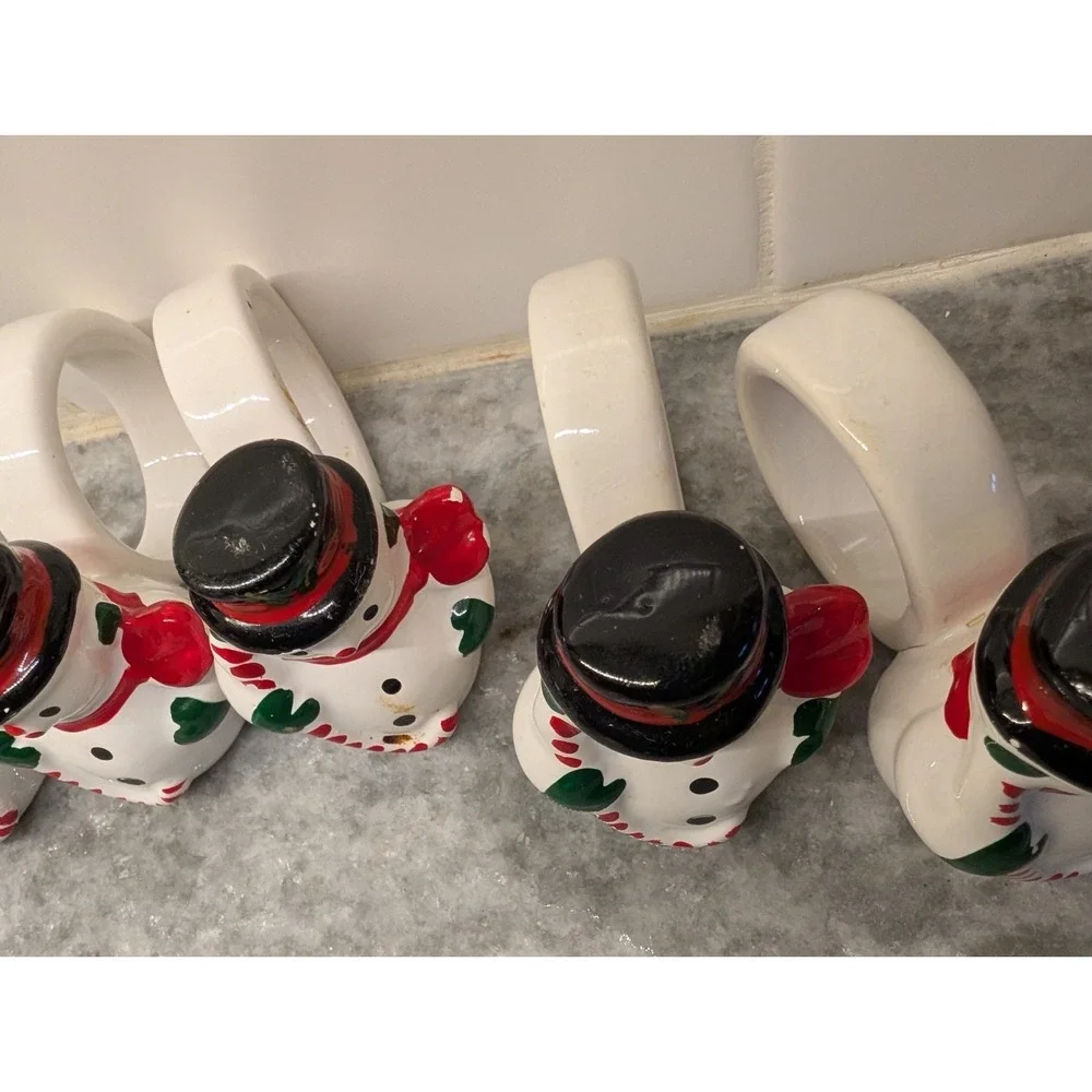 Set‎ of 6 Vintage Ceramic Jolly Snowmen Napkin Holders, Made In The Philippines